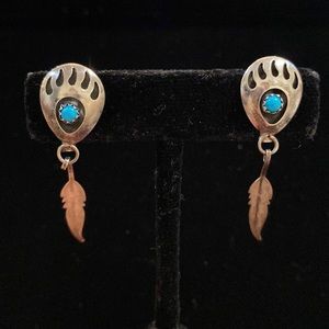 Sterling Turquoise Bear Claw Pierced Earrings
